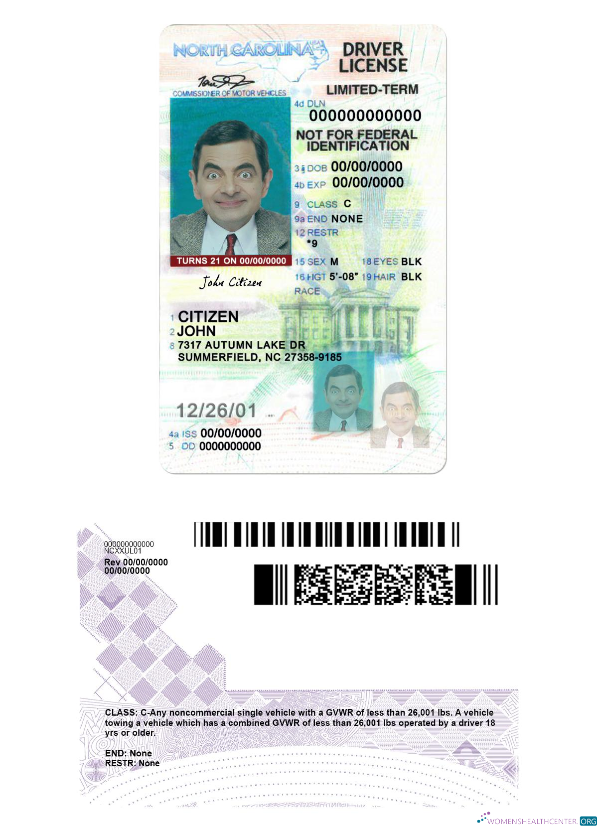download USA North Carolina driving license under 21